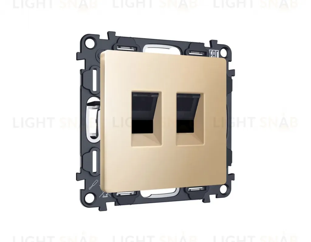 Комплект механизма компьютерной двойной розетки RJ-45 Ambrella Volt MA612110 (8P8C) CAT6 с автоматической защитной шторкой Alfa Шампань Quant MA612110