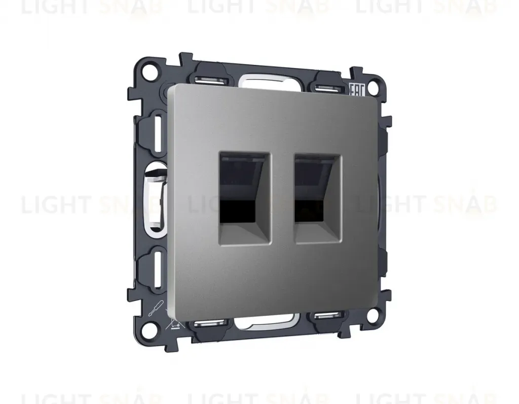Комплект механизма компьютерной двойной розетки RJ-45 Ambrella Volt MA662110 (8P8C) CAT6 с автоматической защитной шторкой Alfa Антрацит серый Quant MA662110