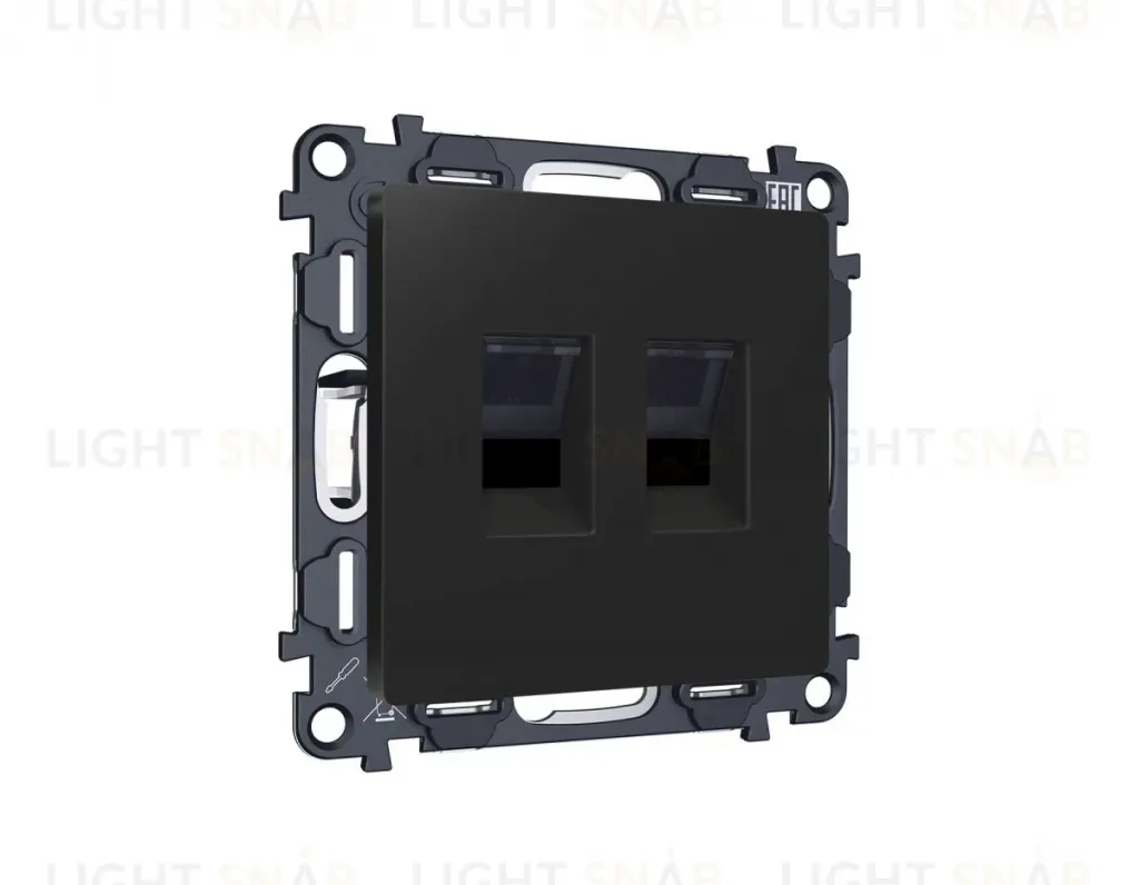 Комплект механизма компьютерной двойной розетки RJ-45 Ambrella Volt MA812110 (8P8C) CAT6 с автоматической защитной шторкой Alfa Черный матовый Quant MA812110