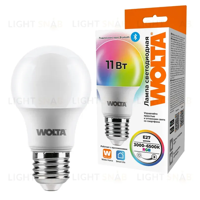 Светодиодная лампа диммируемая WOLTA SMART E27 11Вт RGBW-MIX груша матовая WSTD-A60-11WRGBE27-SH WSTD-A60-11WRGBE27-SH