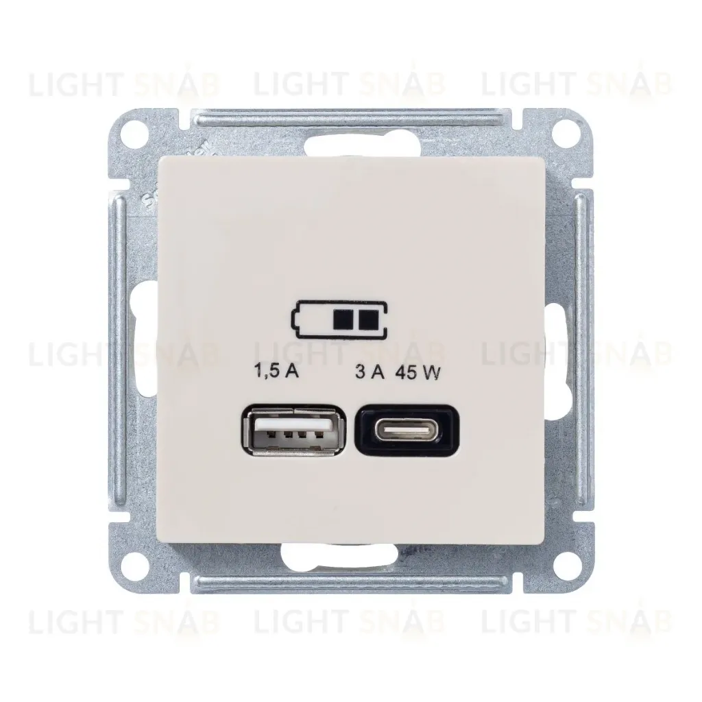 Розетка A + тип-C 45W высокоскор.заряд. QC,PD, мех. Systeme Electric AtlasDesign Беж ATN000229 ATN000229