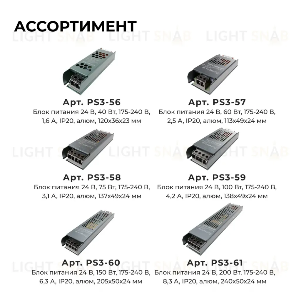 Блок питания OGM 24В, 40Вт, 175-240В, 1,6А, IP20 PS3-56 PS3-56