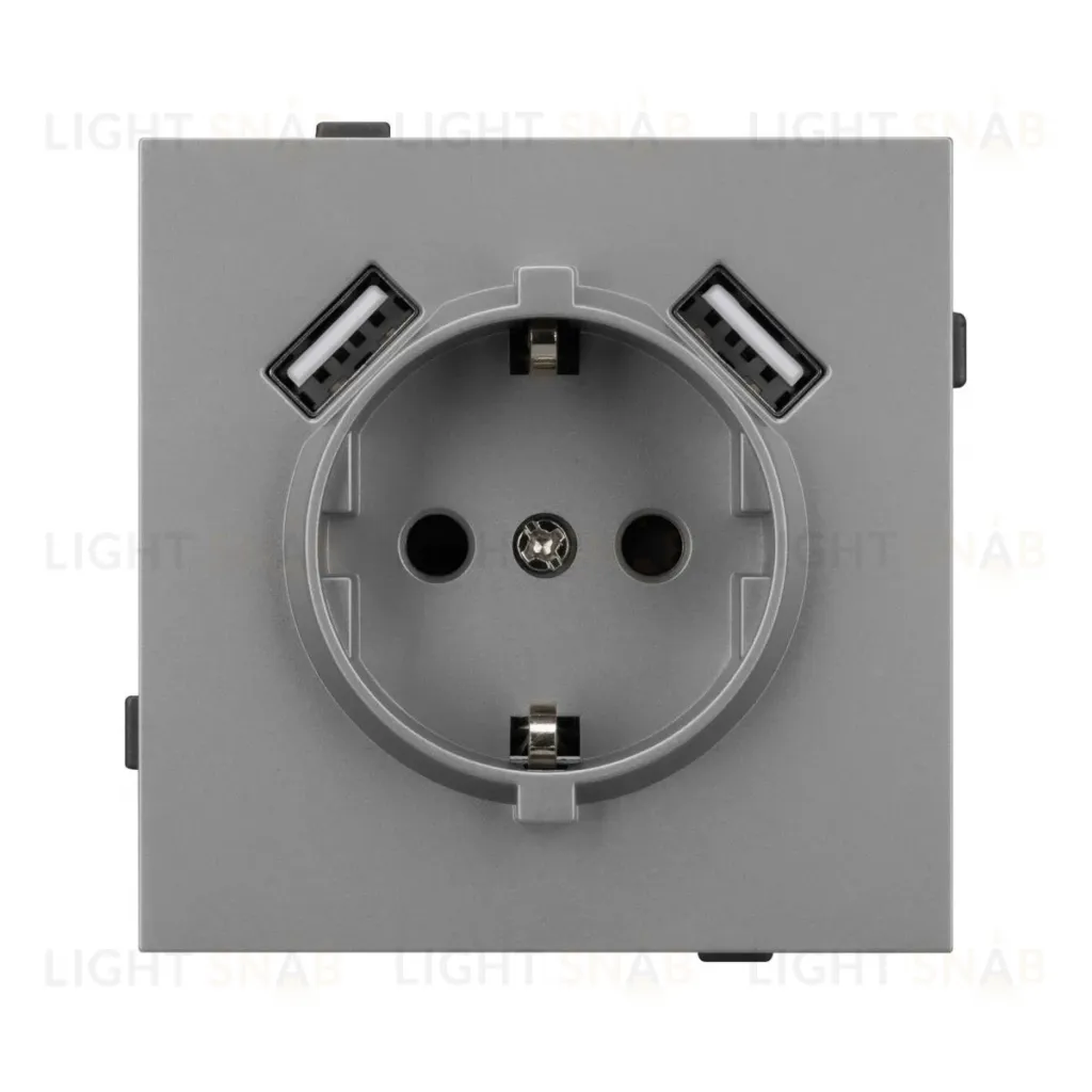 Механизм розетки с USB зарядкой Arlight SCT-TENDO-MUAA-PL-GR (230V, 16A) 054084 054084