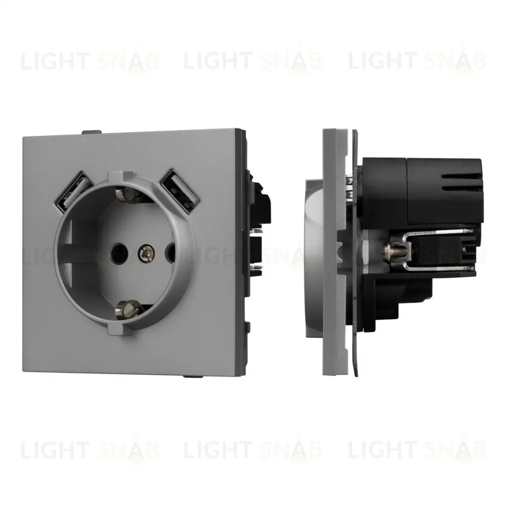 Механизм розетки с USB зарядкой Arlight SCT-TENDO-MUAA-PL-GR (230V, 16A) 054084 054084