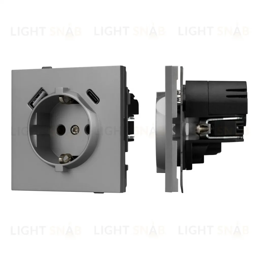 Механизм розетки с USB зарядкой Arlight SCT-TENDO-MUAC-PL-GR (230V, 16A) 054088 054088
