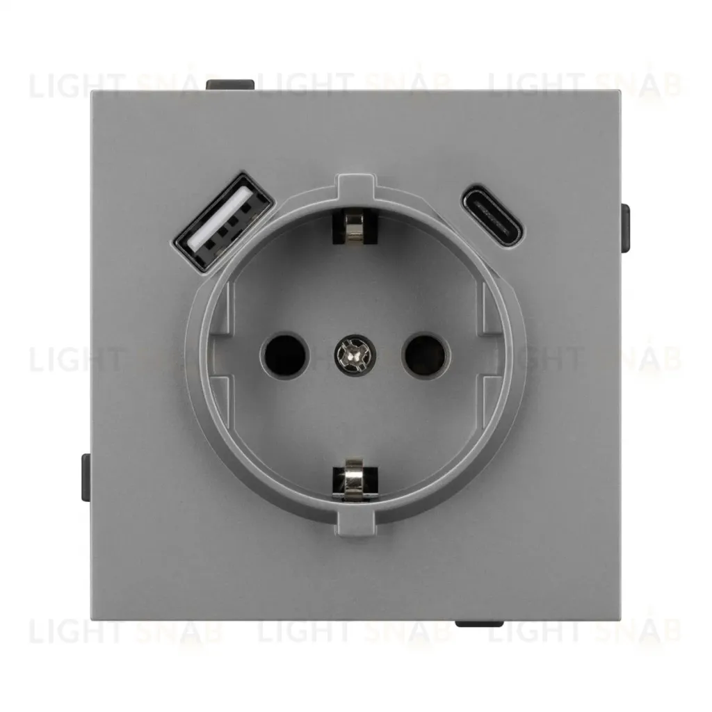 Механизм розетки с USB зарядкой Arlight SCT-TENDO-MUAC-PL-GR (230V, 16A) 054088 054088