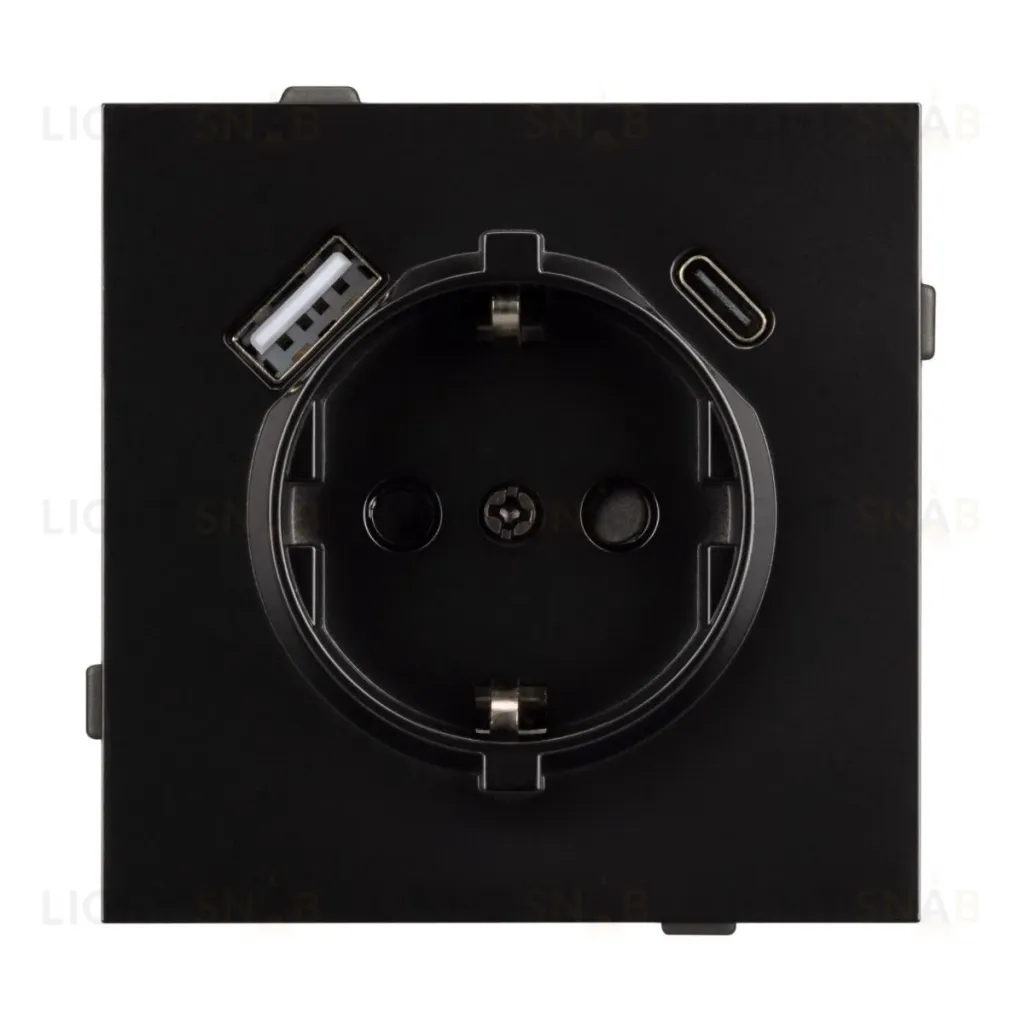 Механизм розетки с USB зарядкой Arlight SCT-TENDO-MUAC-PL-BK (230V, 16A) 054087 054087