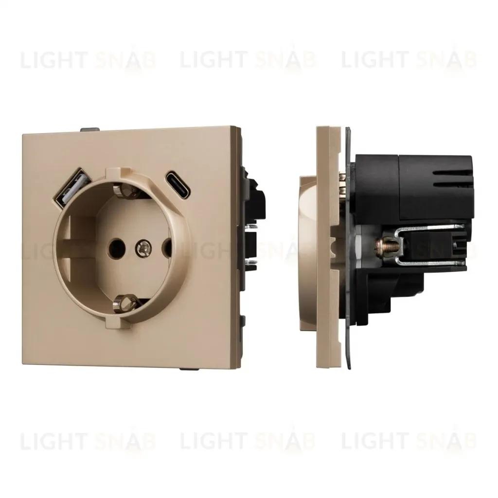 Механизм розетки с USB зарядкой Arlight SCT-TENDO-MUAC-PL-GD (230V, 16A) 054089 054089