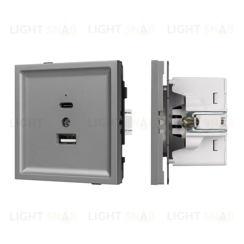 Механизм USB розетки Arlight SCT-TENDO-MUAC-PL-GR (5V, 3A, QC3) 054096 054096