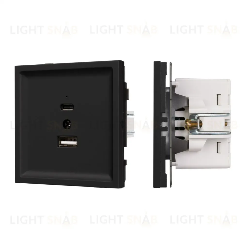 Механизм USB розетки Arlight SCT-TENDO-MUAC-SFPL-BK (5V, 3A, QC3) 054536 054536