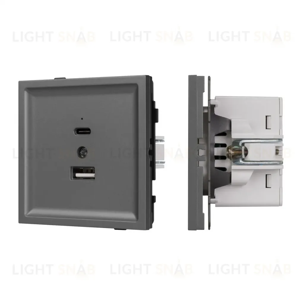 Механизм USB розетки Arlight SCT-TENDO-MUAC-SFPL-GR (5V, 3A, QC3) 054538 054538