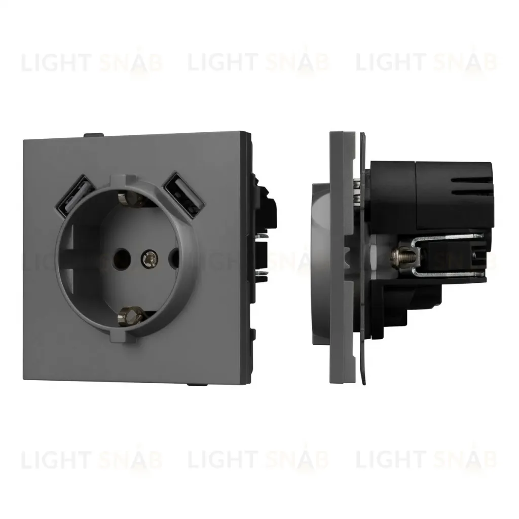 Механизм розетки с USB зарядкой Arlight SCT-TENDO-MUAA-SFPL-GR (230V, 16A) 054605 054605