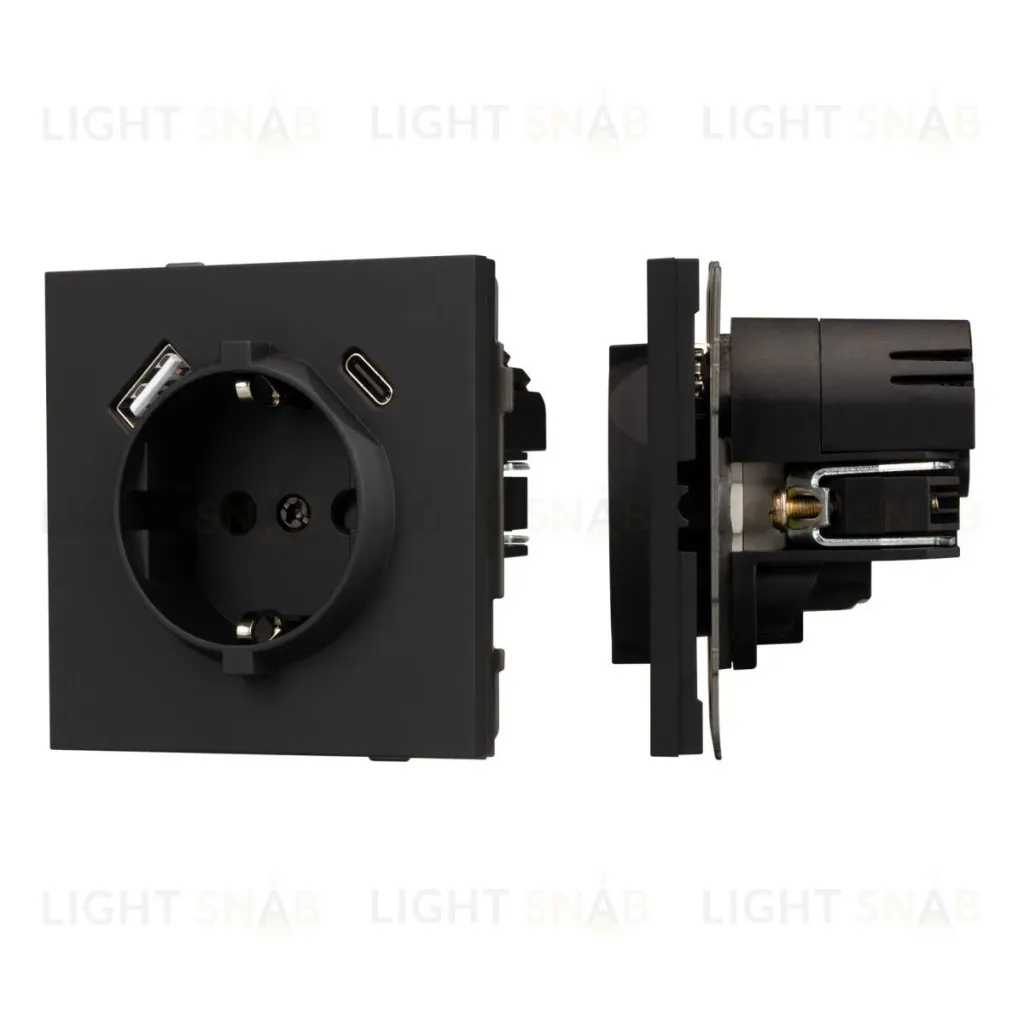 Механизм розетки с USB зарядкой Arlight SCT-TENDO-MUAC-SFPL-BK (230V, 16A) 054607 054607