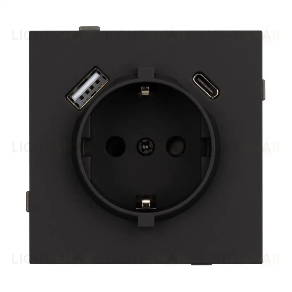 Механизм розетки с USB зарядкой Arlight SCT-TENDO-MUAC-SFPL-BK (230V, 16A) 054607 054607