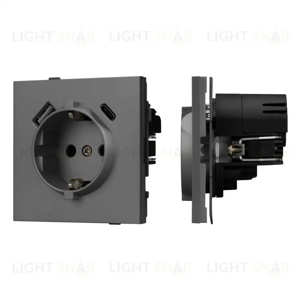 Механизм розетки с USB зарядкой Arlight SCT-TENDO-MUAC-SFPL-GR (230V, 16A) 054609 054609