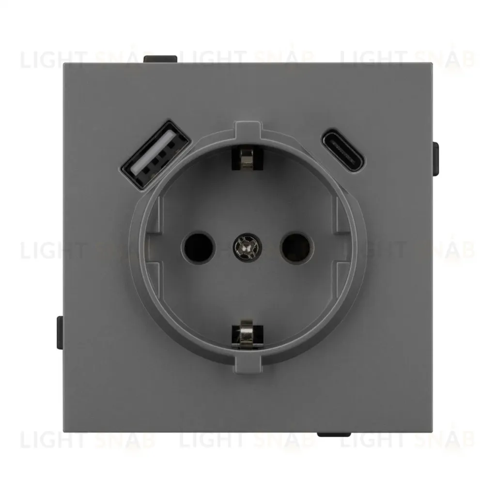 Механизм розетки с USB зарядкой Arlight SCT-TENDO-MUAC-SFPL-GR (230V, 16A) 054609 054609