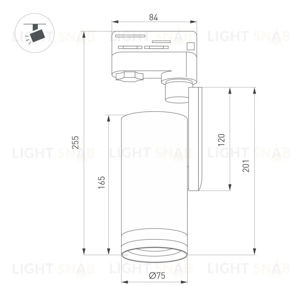 Трековый трехфазный светильник Arlight LGD-URANUS-4TR-R75-18W/25W Warm3500-MIX (WH, 20-50 deg, side holder, 230V) (IP20 Металл) 059362 059362