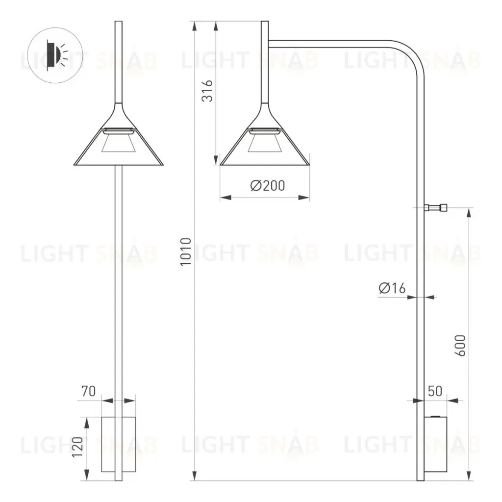 Бра Arlight SP-OMBRELLO-WALL-7W Warm3000 (BK, 30 deg, 230V) (IP20 Металл) 059591 059591