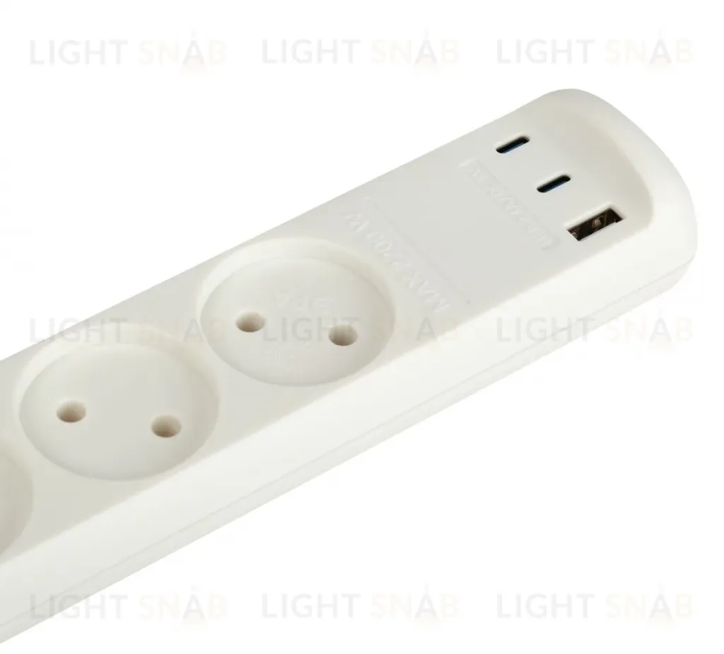 Удлинитель Эра U-3-3m-USB-W 3 розетки + 3xUSB A+C 3м 10А белый Б0069076
