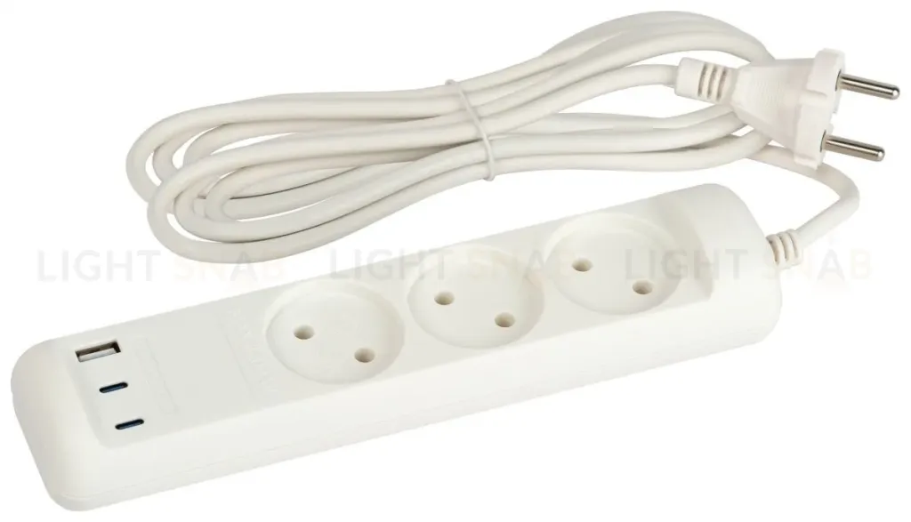 Удлинитель Эра U-3-3m-USB-W 3 розетки + 3xUSB A+C 3м 10А белый Б0069076