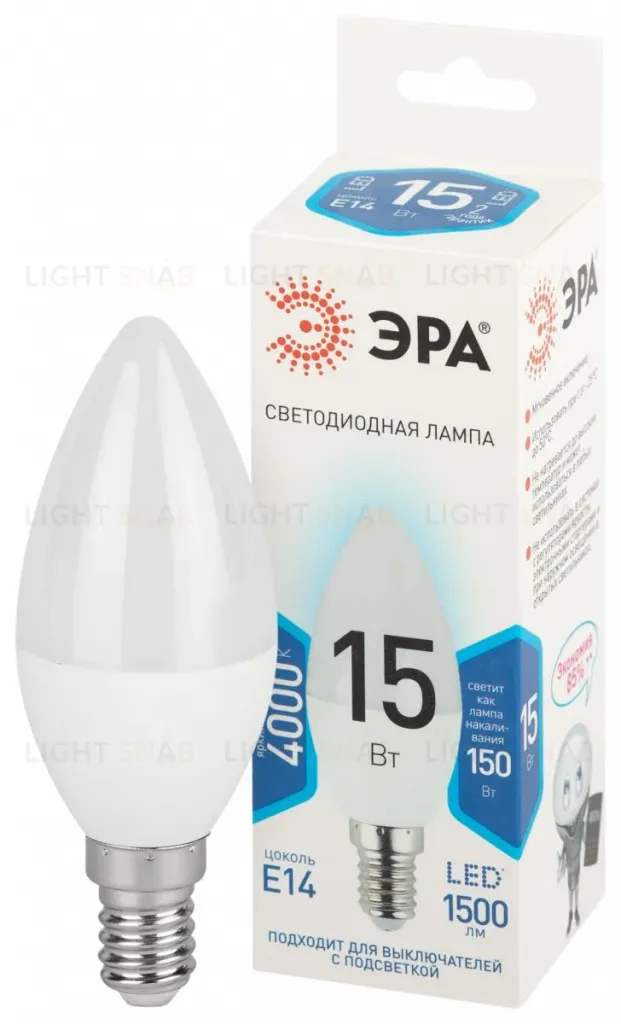 Лампа светодиодная Эра STD LED B35-15W-840-E14 4000K свеча Б0066787