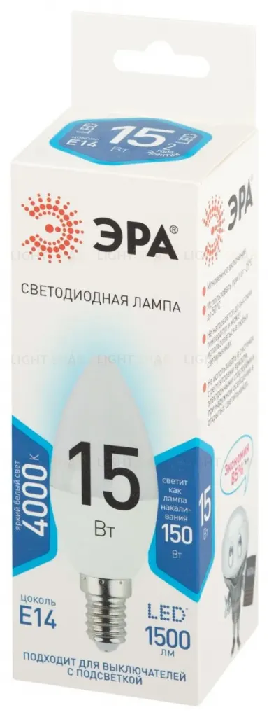Лампа светодиодная Эра STD LED B35-15W-840-E14 4000K свеча Б0066787