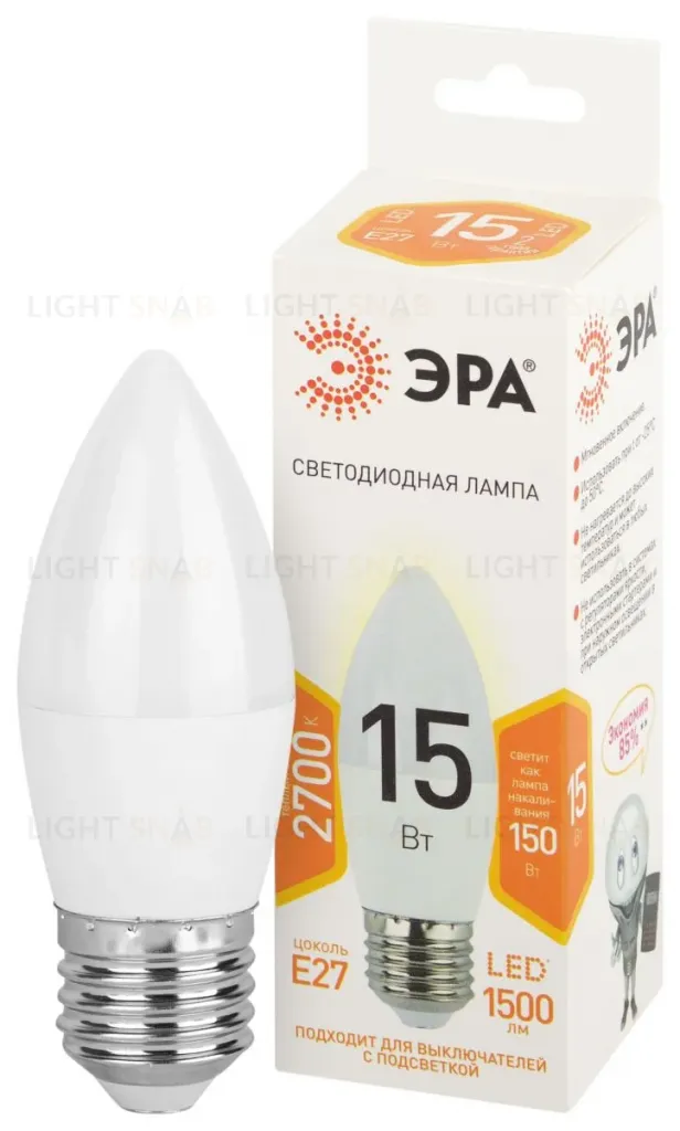 Лампа светодиодная Эра STD LED B35-15W-827-E27 2700K свеча Б0066809
