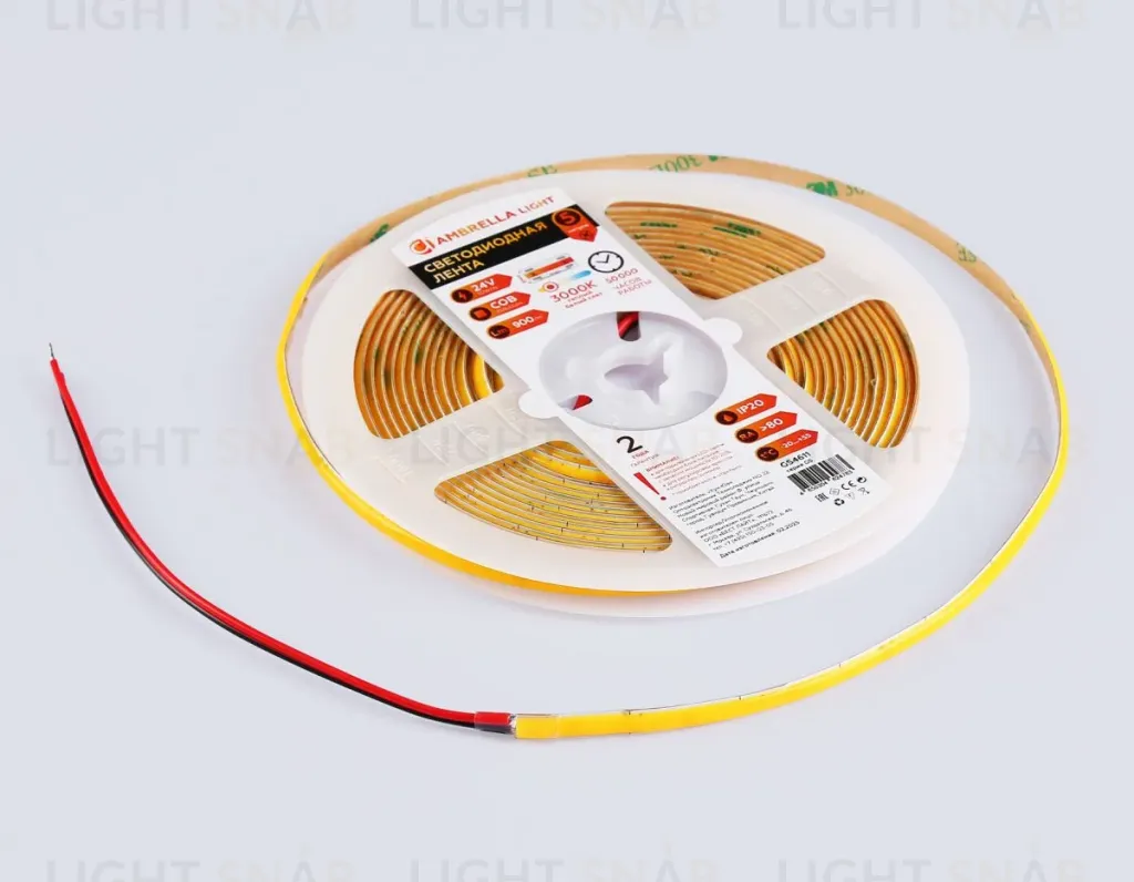 Светодиодная лента Ambrella Light COB 400Led/10W m/ 24V IP20 3000K/ 5m*5mm*2.1mm (2 конт.) GS4611 GS4611