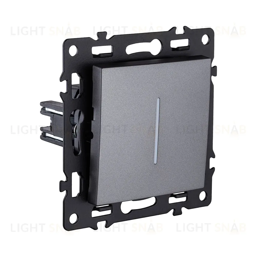 Выключатель 1-клавишный проходной 10А/250В с LED подсветкой, серый Kollinger Asthetik AS-008GY AS-008GY