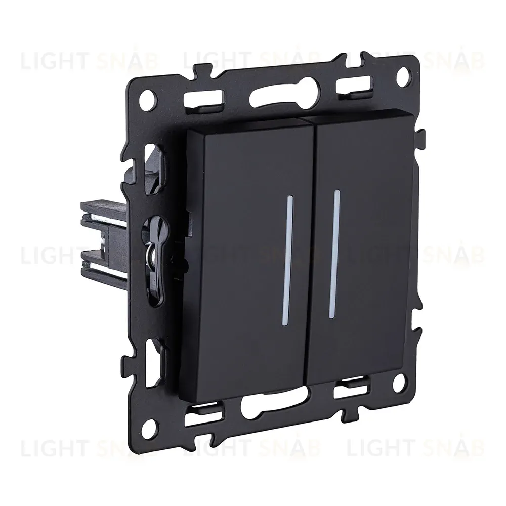 Выключатель 2-клавишный 10А/250В с LED подсветкой, черный Kollinger Asthetik AS-010BK AS-010BK