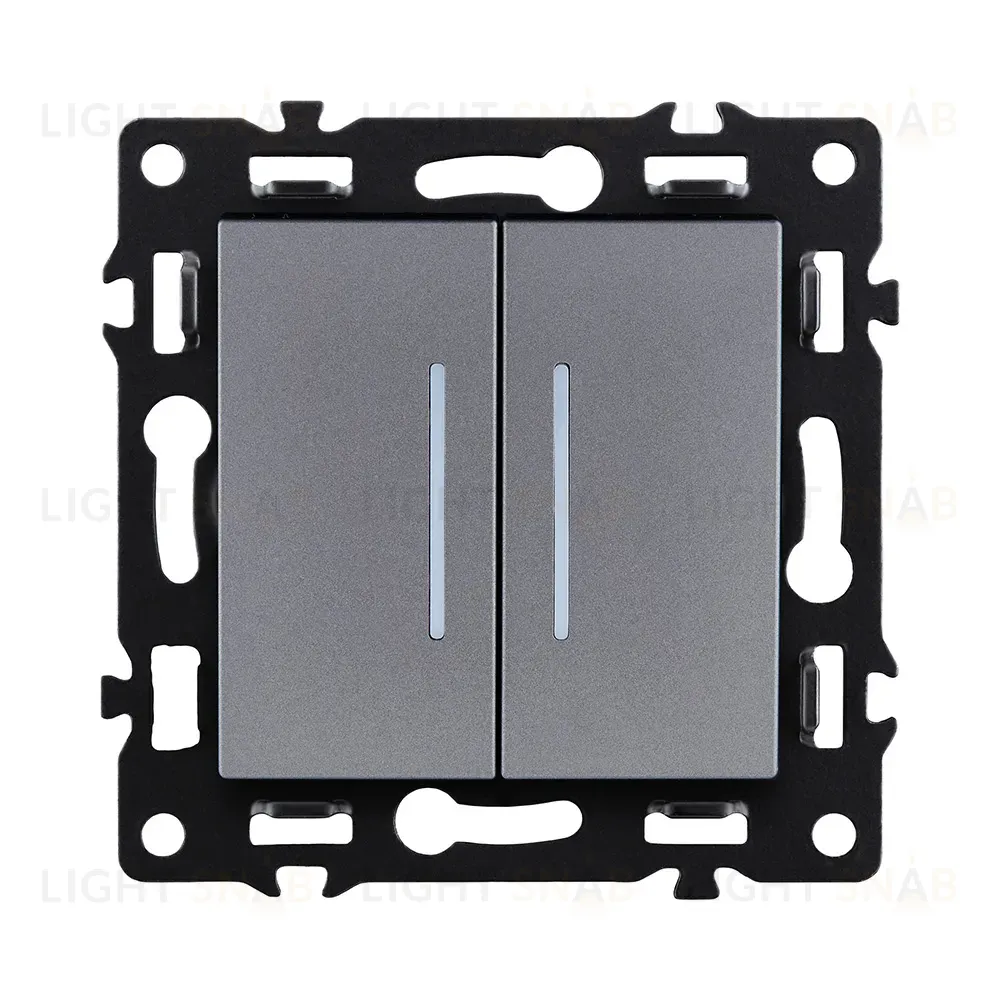 Выключатель 2-клавишный 10А/250В с LED подсветкой, серый Kollinger Asthetik AS-010GY AS-010GY