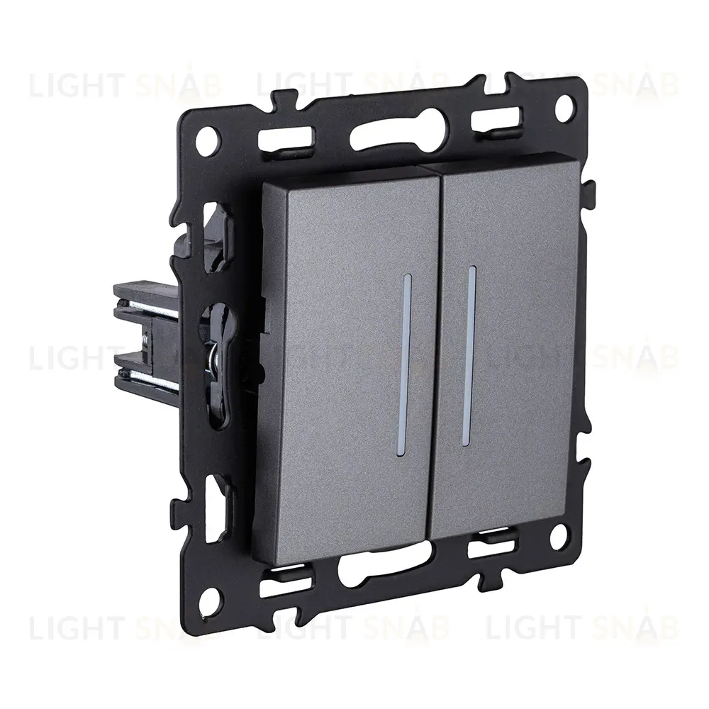 Выключатель 2-клавишный проходной 10А/250В с LED подсветкой, серый Kollinger Asthetik AS-011GY AS-011GY