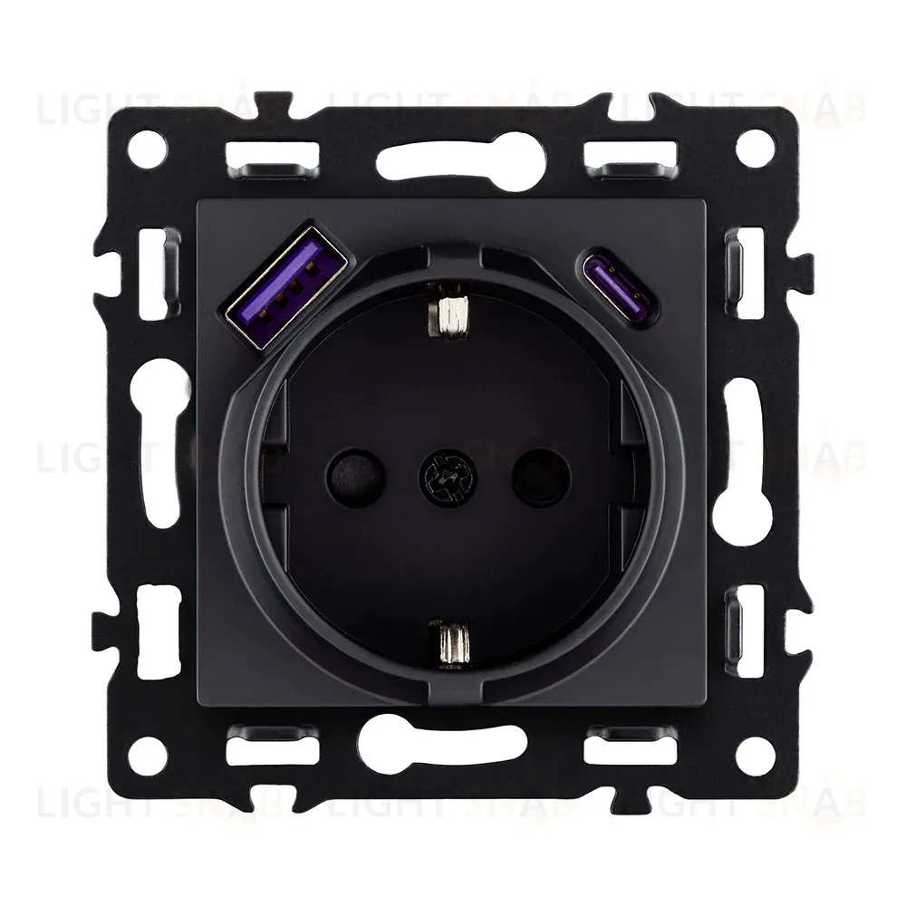Розетка штепсельная SCHUKO 16A/250 В с USB A+C 20W, черный Kollinger Asthetik AS-016BK AS-016BK