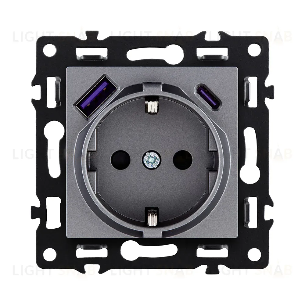Розетка штепсельная SCHUKO 16A/250 В с USB A+C 20W, серый Kollinger Asthetik AS-016GY AS-016GY