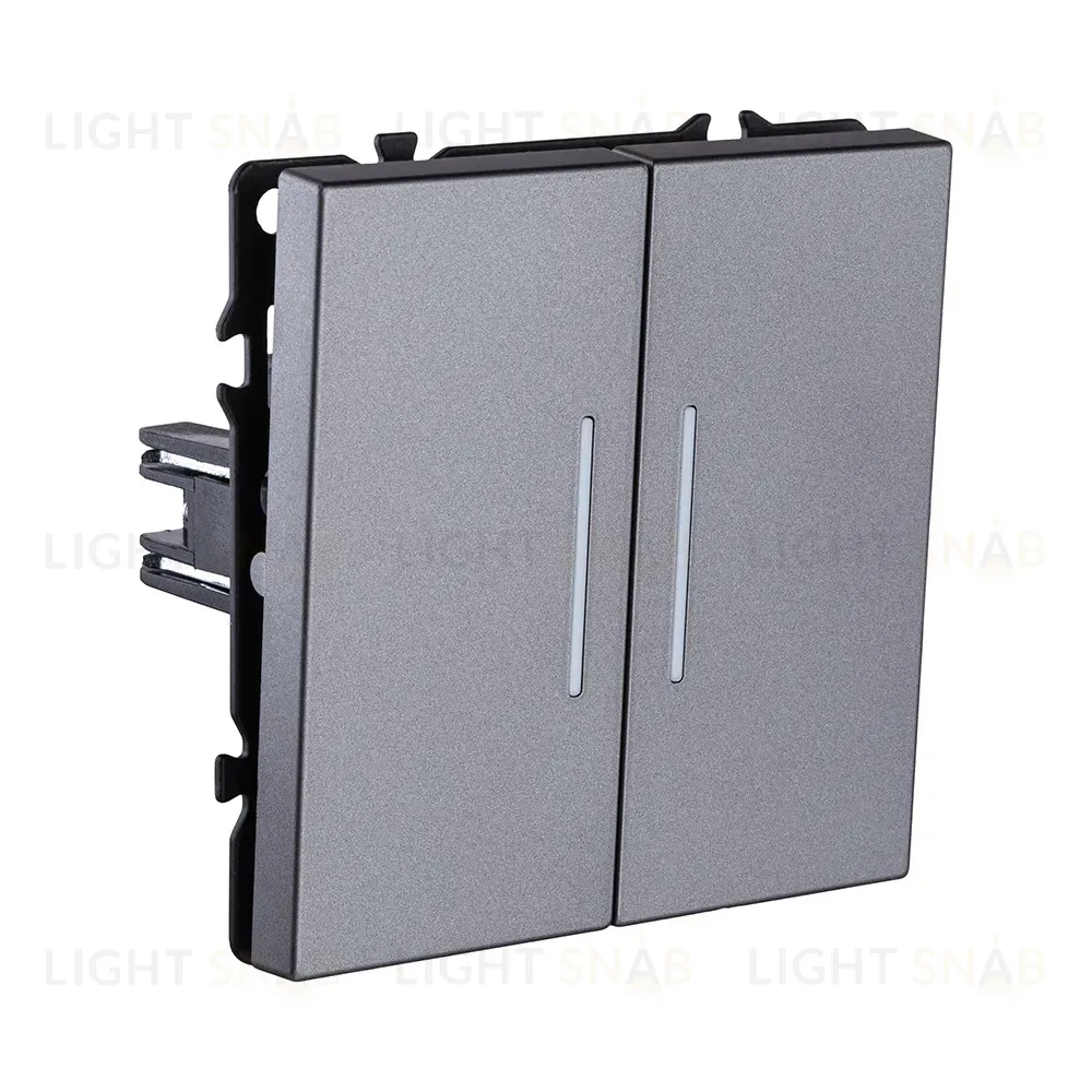 Выключатель 2-клавишный проходной 10А/250В с LED подсветкой, серый Kollinger Eclipse EC-011GY EC-011GY