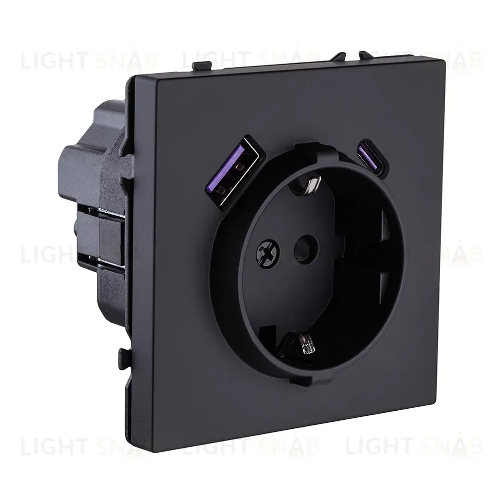 Розетка штепсельная SCHUKO 16A/250 В с USB A+C 20W, черный матовый Kollinger Eclipse EC-016BK EC-016BK