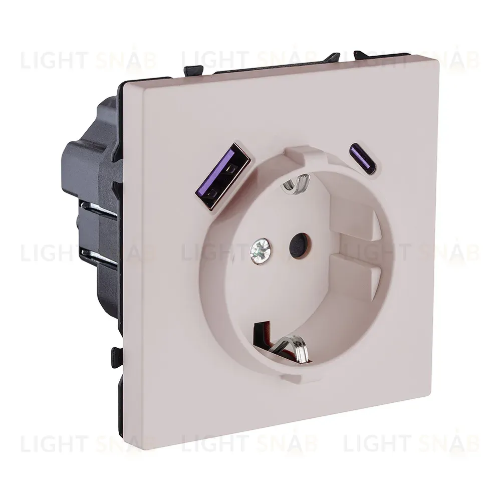 Розетка штепсельная SCHUKO 16A/250 В с USB A+C 20W, кашемир матовый Kollinger Eclipse EC-016CM EC-016CM