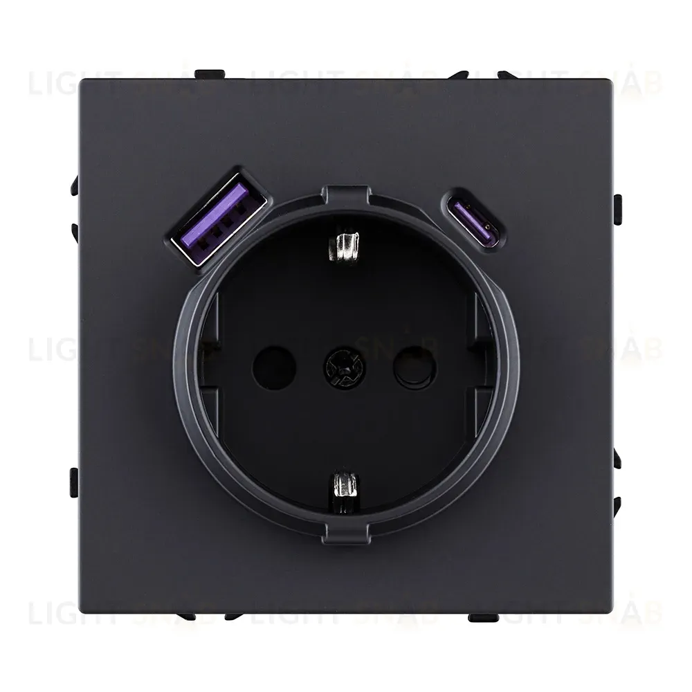 Розетка штепсельная SCHUKO 16A/250 В с USB A+C 20W, черный матовый Kollinger Eclipse EC-016BK EC-016BK