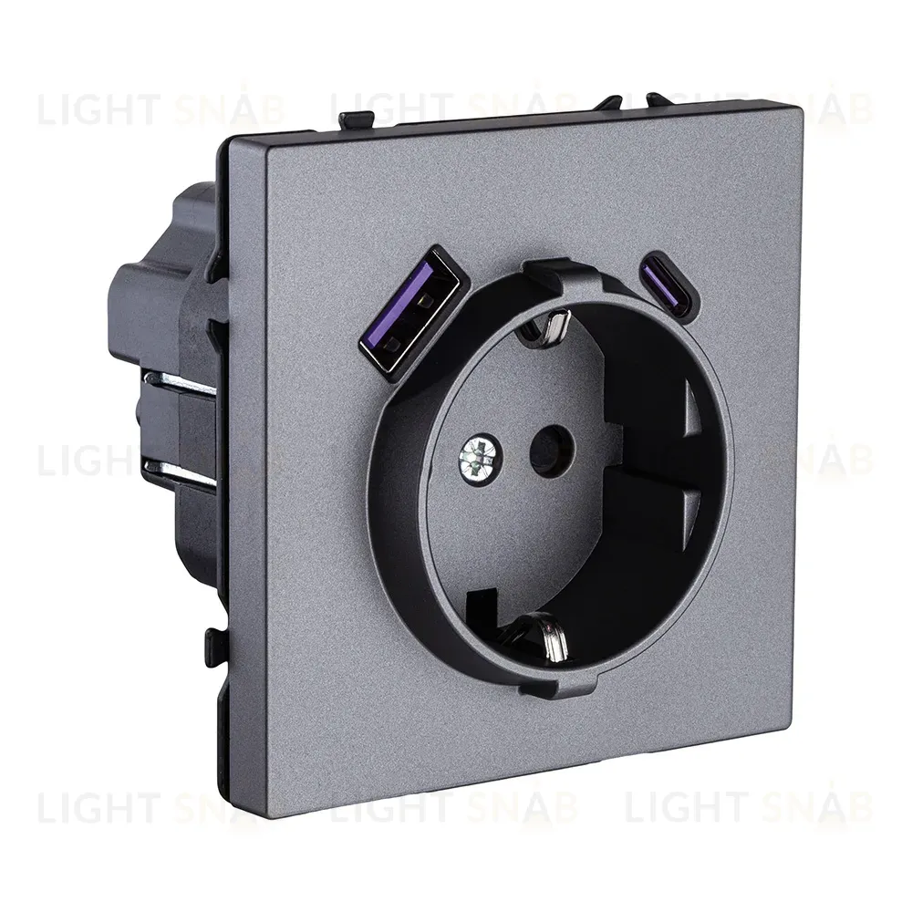Розетка штепсельная SCHUKO 16A/250 В с USB A+C 20W, серый Kollinger Eclipse EC-016GY EC-016GY