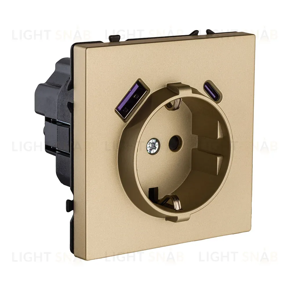 Розетка штепсельная SCHUKO 16A/250 В с USB A+C 20W, золотой Kollinger Eclipse EC-016GD EC-016GD