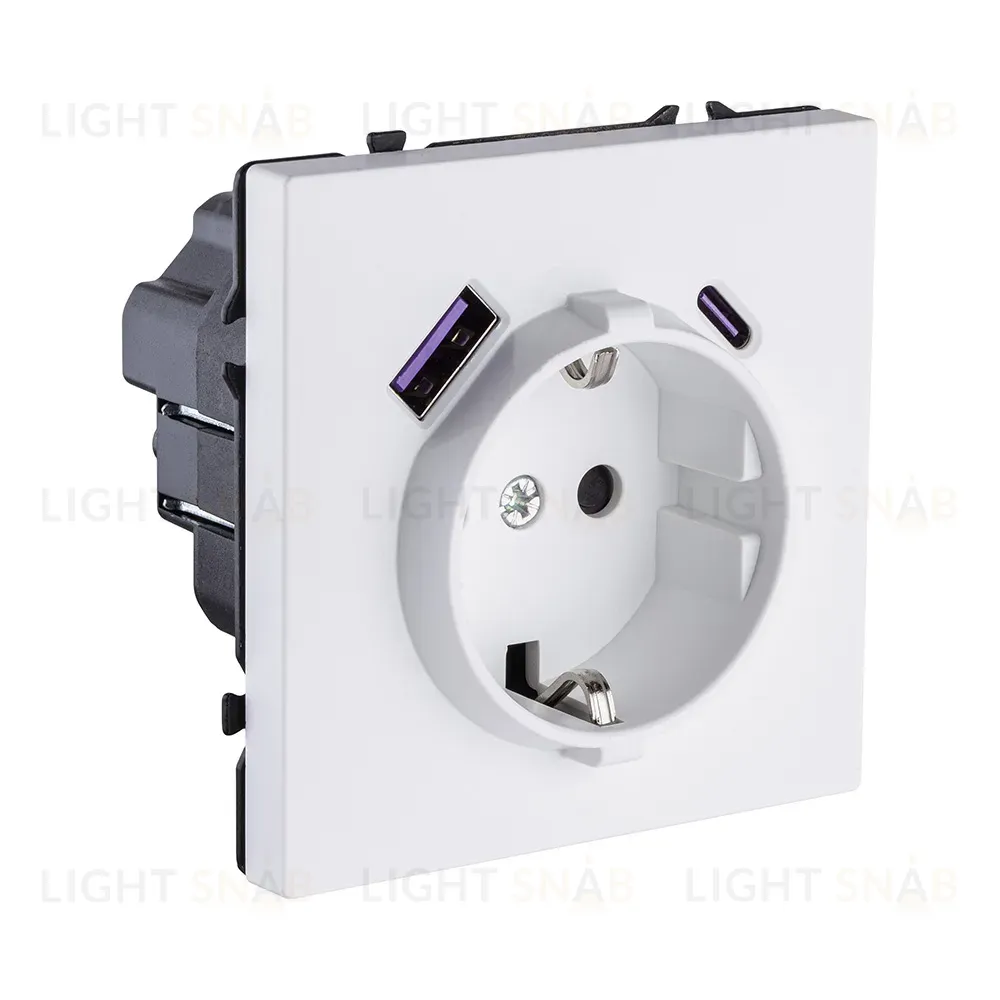 Розетка штепсельная SCHUKO 16A/250 В с USB A+C 20W, белый матовый Kollinger Eclipse EC-016WH EC-016WH