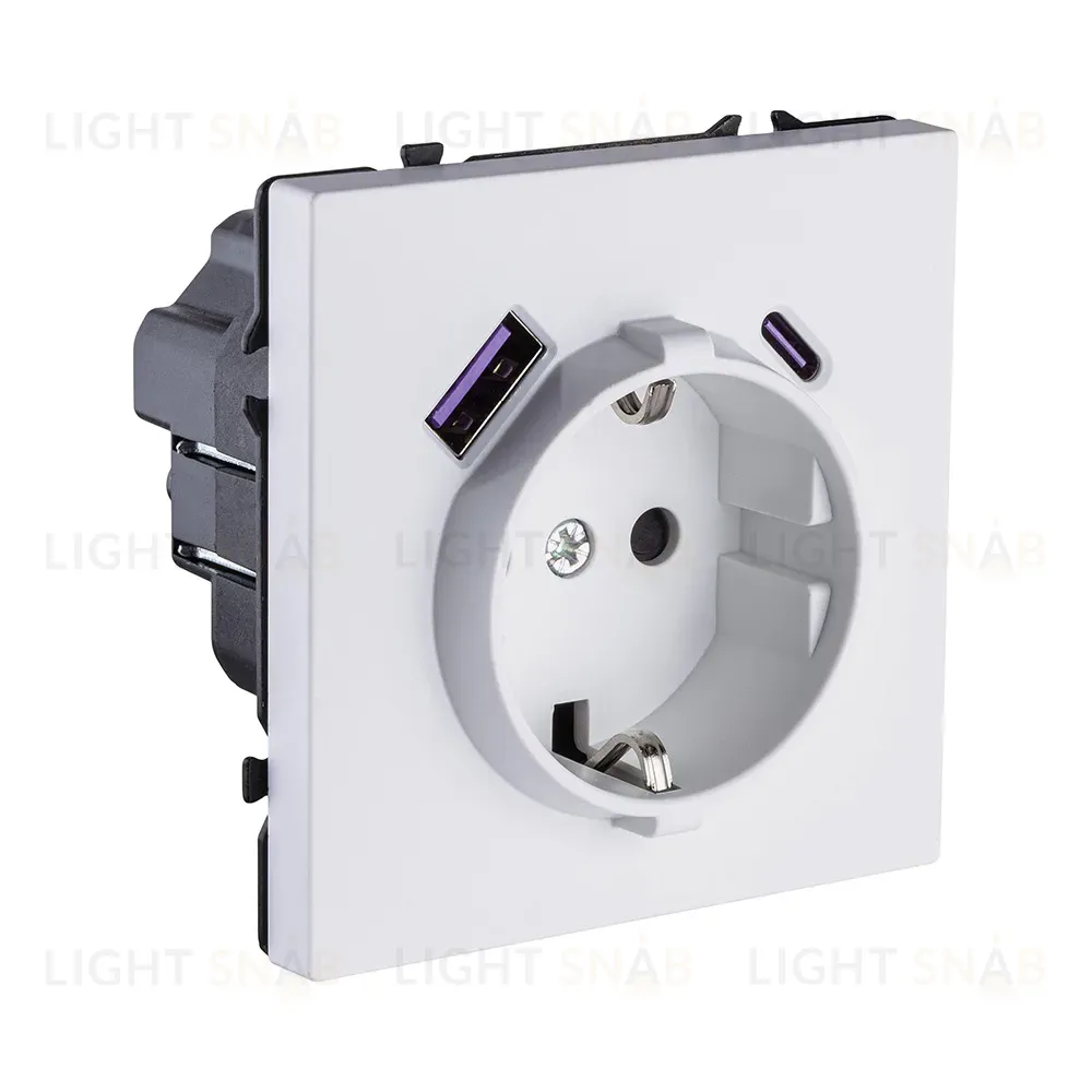 Розетка штепсельная SCHUKO 16A/250 В с USB A+C 20W, белый глянцевый Kollinger Eclipse EC-016WG EC-016WG