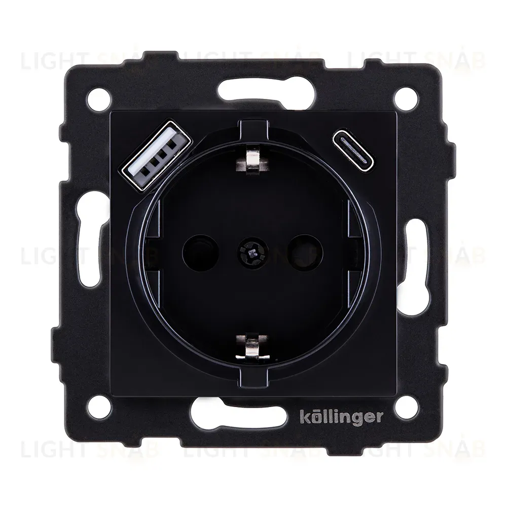 Розетка штепсельная SCHUKO 16A/250 В с USB A+C 20W, черный Kollinger REA-004BK для Aspekt, Eleganz, Reflex REA-004BK