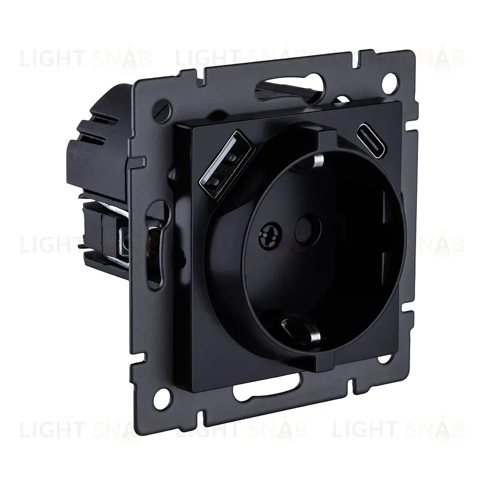 Розетка штепсельная SCHUKO 16A/250 В с USB A+C 20W, черный Kollinger REA-004BK для Aspekt, Eleganz, Reflex REA-004BK