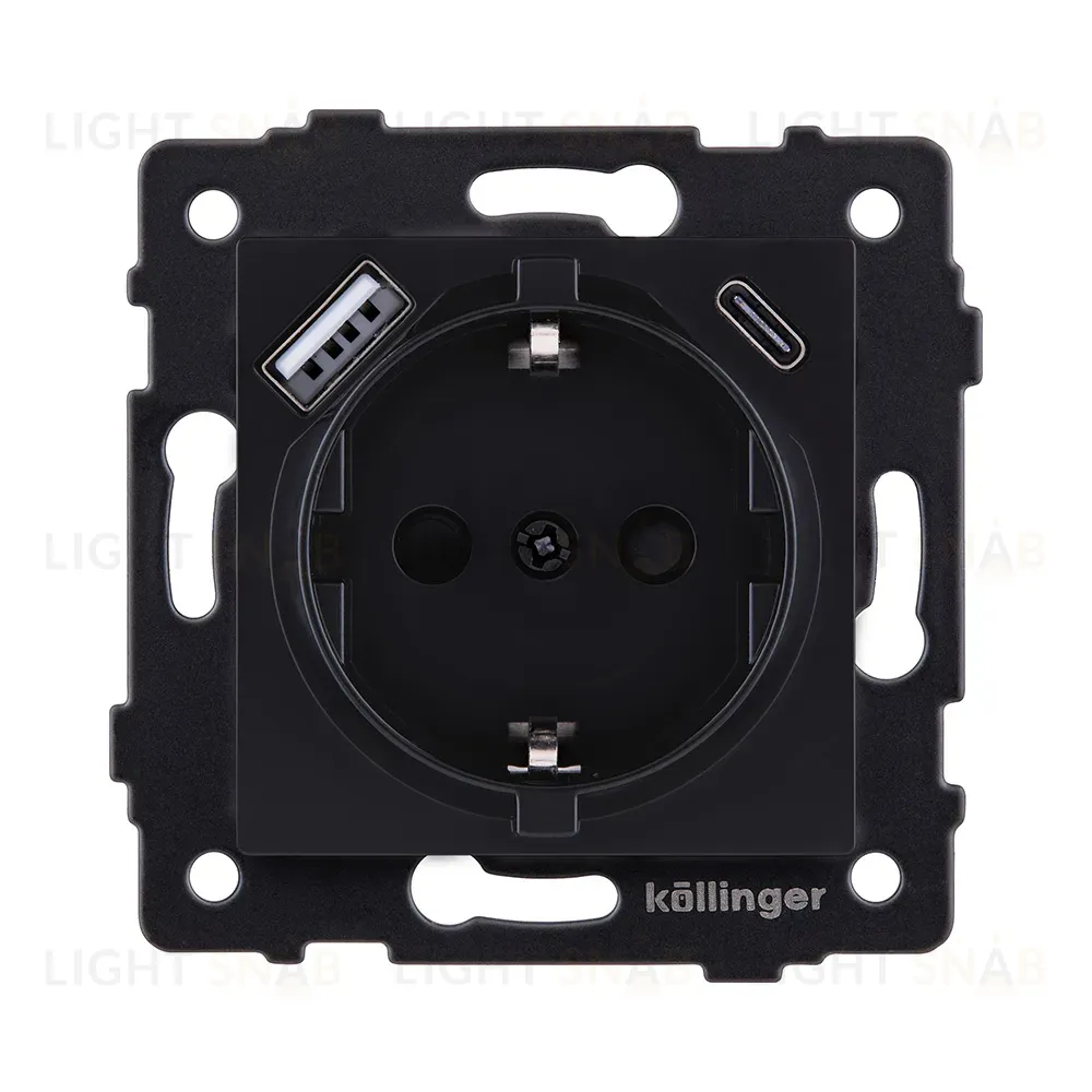 Розетка штепсельная SCHUKO 16A/250 В с USB A+C 20W, черный матовый Kollinger REA-004BM для Aspekt, Eleganz, Reflex REA-004BM
