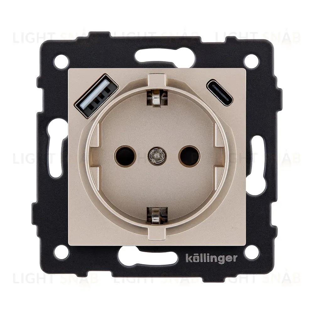 Розетка штепсельная SCHUKO 16A/250 В с USB A+C 20W, золотой Kollinger REA-004GD для Aspekt, Eleganz, Reflex REA-004GD