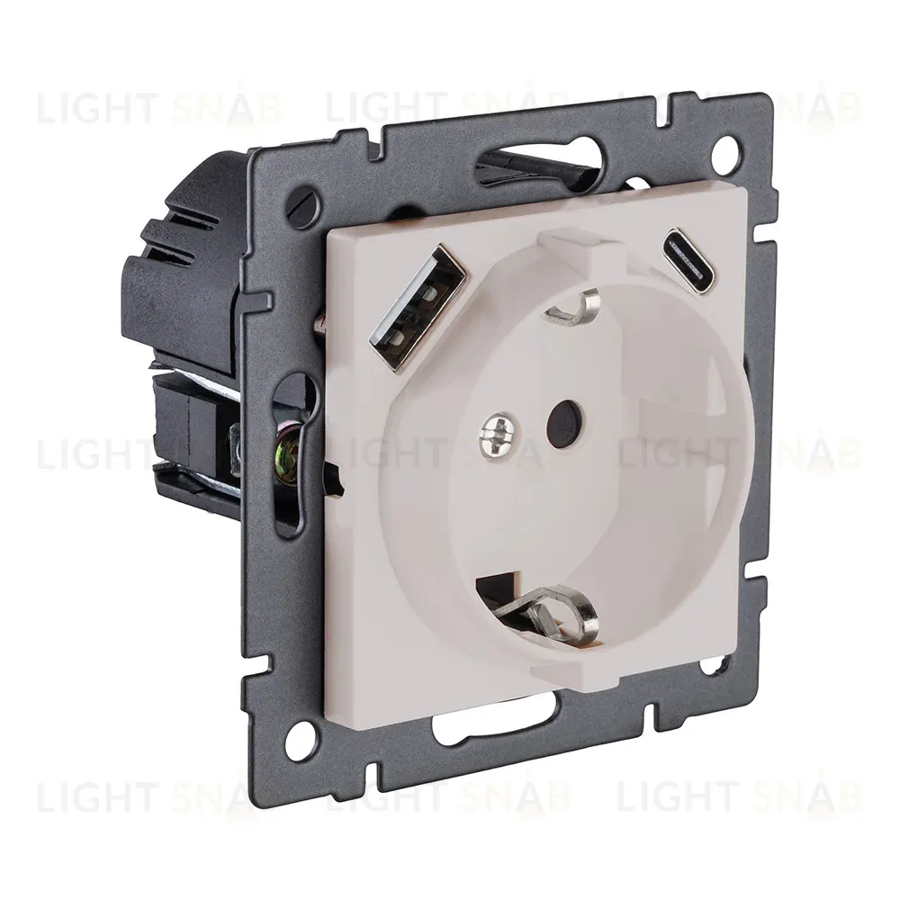 Розетка штепсельная SCHUKO 16A/250 В с USB A+C 20W, кашемир матовый Kollinger REA-004CM для Aspekt, Eleganz, Reflex REA-004CM