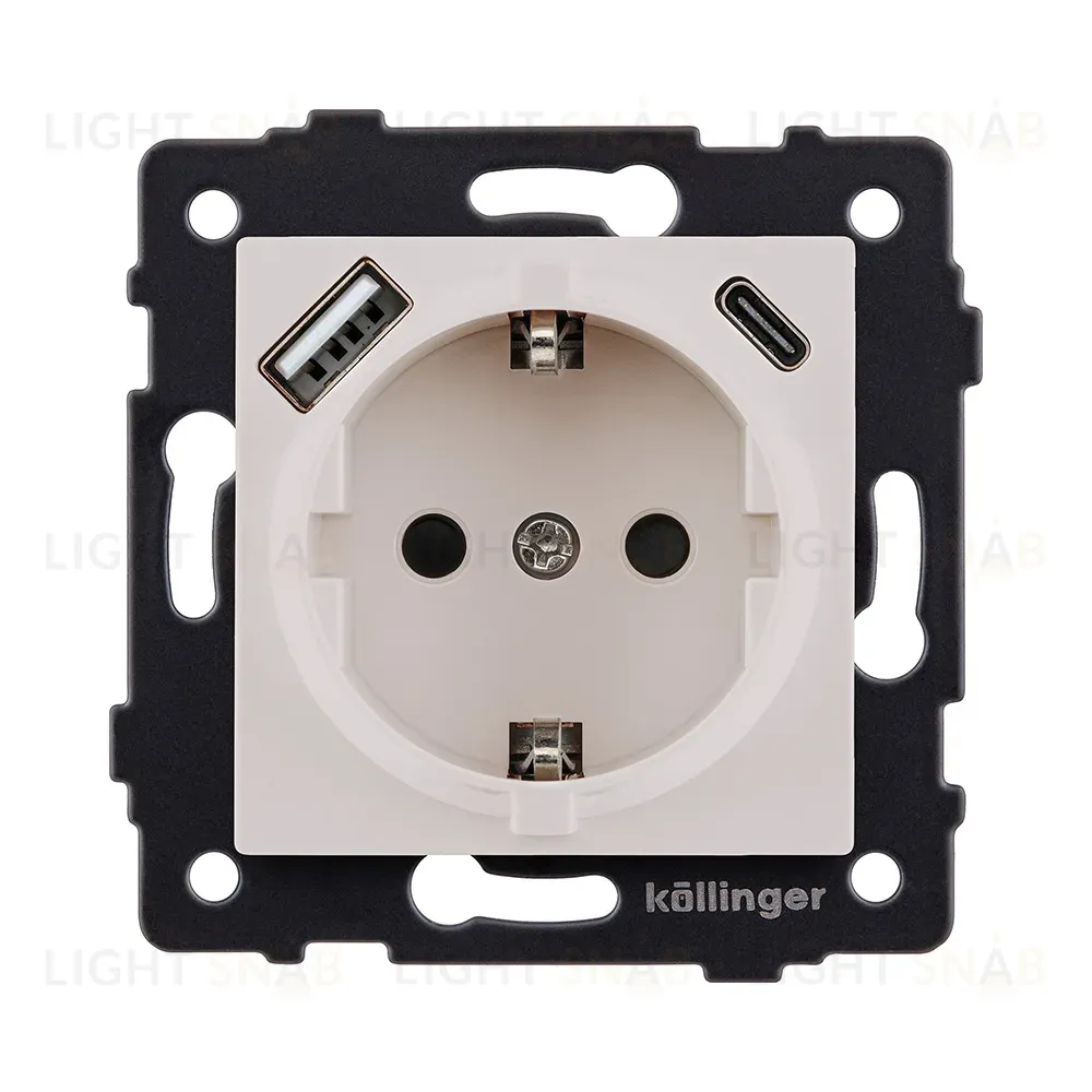 Розетка штепсельная SCHUKO 16A/250 В с USB A+C 20W, кашемир матовый Kollinger REA-004CM для Aspekt, Eleganz, Reflex REA-004CM