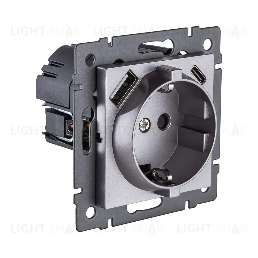 Розетка штепсельная SCHUKO 16A/250 В с USB A+C 20W, серый Kollinger REA-004GY для Aspekt, Eleganz, Reflex REA-004GY
