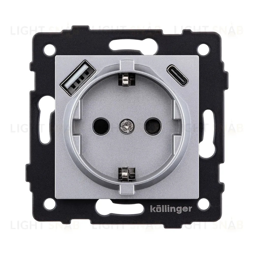Розетка штепсельная SCHUKO 16A/250 В с USB A+C 20W, серый Kollinger REA-004GY для Aspekt, Eleganz, Reflex REA-004GY